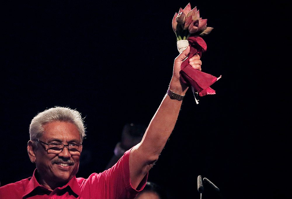 Sri Lanka People's Front party presidential election candidate Gotabaya Rajapaksa waves to supporters during the final election campaign rally in Homagama, Sri Lanka November 13, 2019. u00e2u20acu201d Reuters pic