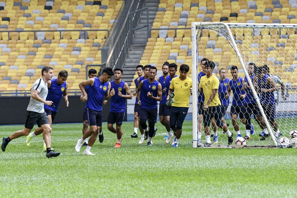 The national football team is gearing up in training sessions ahead of the 2022 World Cup qualifying and the 2023 Asia Cup match against Thailand at the Bukit Jalil National Stadium, November 13, 2019. u00e2u20acu201d Bernama pic