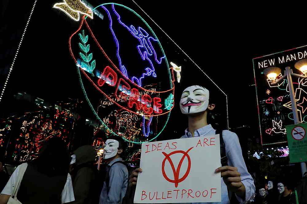 Anti-government protesters take part in a Guy Fawkes-themed march in Hong Kong November 5, 2019. u00e2u20acu201d Reuters pic