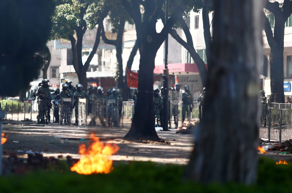 Riot police hold shields during clashes with protesters outside Hong Kong Polytechnic University (PolyU) in Hong Kong, China November 17, 2019. u00e2u20acu201d Reuters pic