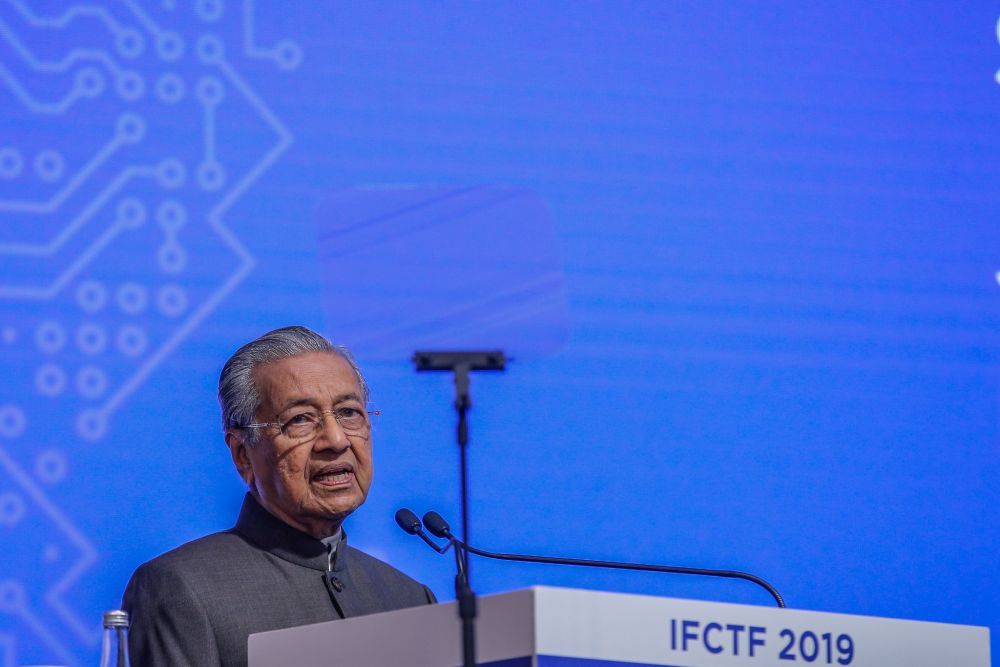 Prime Minister Tun Dr Mahathir Mohamad delivers a speech during the 11th International Conference on Financial Crimes and Terrorism Financing at the Shangri-La Hotel, Kuala Lumpur November 5, 2019. u00e2u20acu201d Picture by Hari Anggara