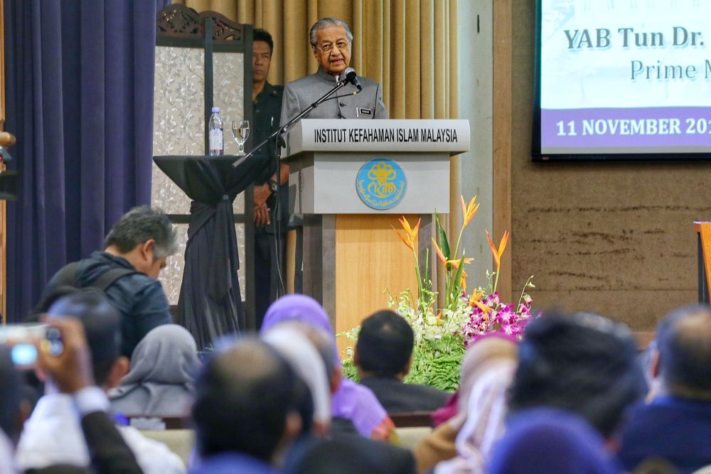 Prime Minister Tun Dr Mahathir Mohamad speaks during a forum on Islamophobia in Kuala Lumpur November 11, 2019. u00e2u20acu201d Picture by Ahmad Zamzahuri