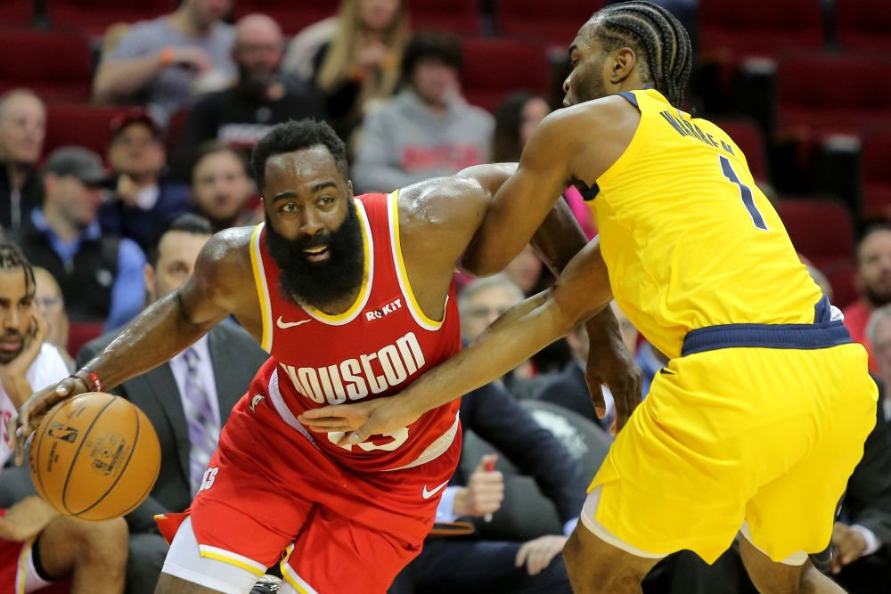 Houston Rockets guard James Harden (13) drives to the basket while Indiana Pacers forward TJ Warren (1) defends during the second quarter at Toyota Centre. u00e2u20acu201d Reuters pic