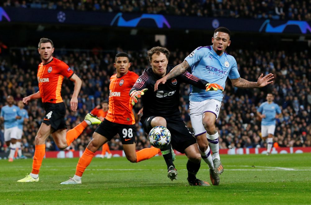 Manchester City's Gabriel Jesus in action with Shakhtar Donetsk's Andriy Pyatov. u00e2u20acu201d Reuters pic