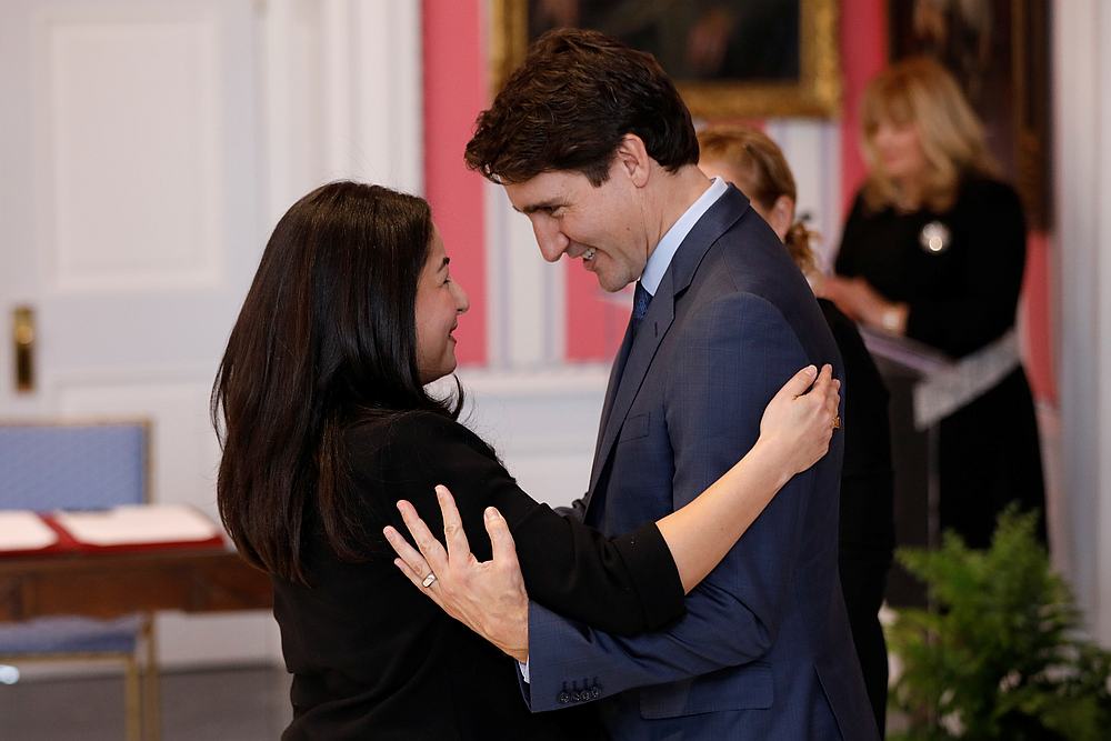 Maryam Monsef is embraced by Canada's Prime Minister Justin Trudeau after being sworn-in as Minister for Women and Gender Equality and Rural Economic Development at Rideau Hall in Ottawa November 20, 2019. u00e2u20acu201d Reuters pic