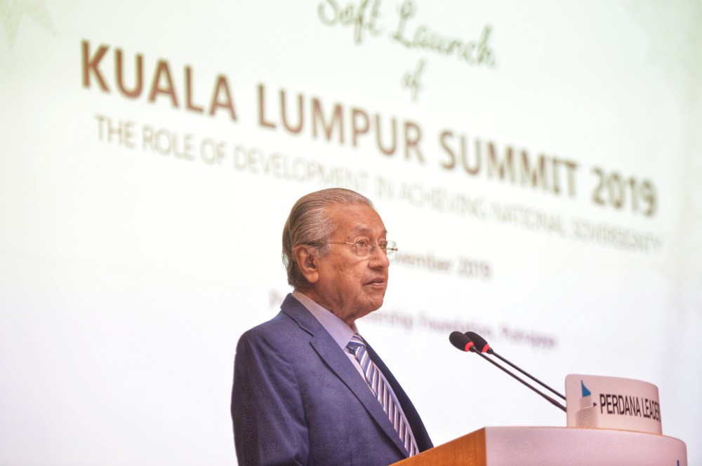 Prime Minister Tun Dr Mahathir speaks during the soft launch of Kuala Lumpur Summit in Putrajaya November 21, 2019. u00e2u20acu2022 Picture by Shafwan Zaidon