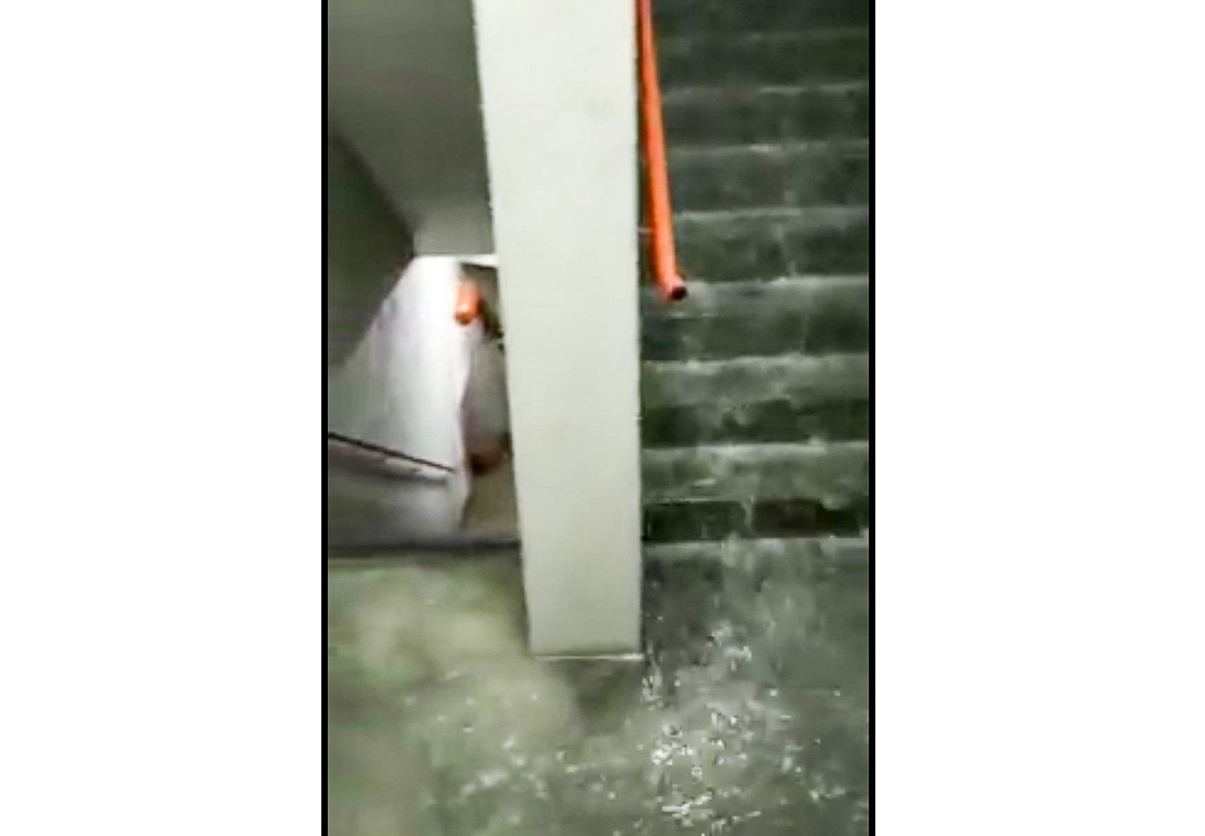 A screenshot from a viral video shows the staircase at Level 57 in Komtar which was flooded, November 22, 2019. u00e2u20acu2022 Screenshot via Facebook
