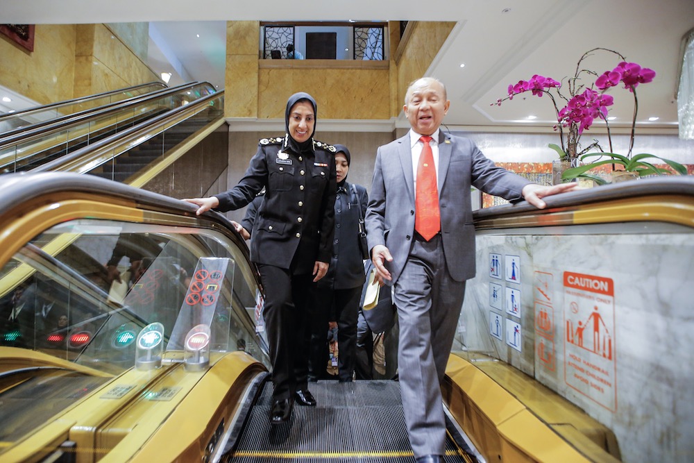 MACC Chief Commissioner Latheefa Koya and AICB chairman, Tan Sri Azman Hashim, attend the 11th International Conference on Financial Crime and Terrorism Financing 2019 in Kuala Lumpur November 5, 2019. u00e2u20acu201d Picture by Hari Anggara