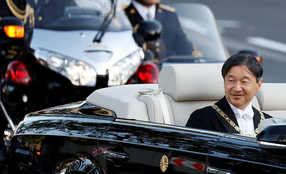 Japan's Emperor Naruhito rides in a car during the royal parade to mark his enthronement in Tokyo November 10, 2019. u00e2u20acu201d Reuters pic