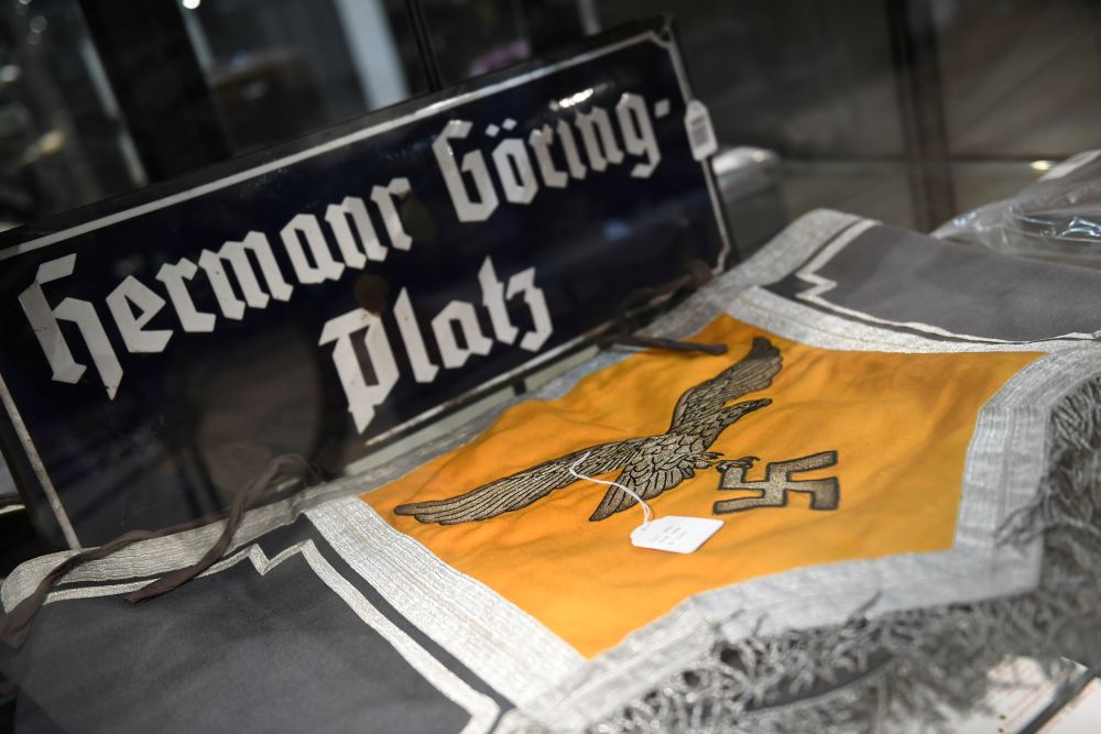 A Nazi flag with an eagle and a swastika is seen in a cupboard at the auction house Hermann Historica in Munich November 20, 2019. u00e2u20acu201d Reuters pic