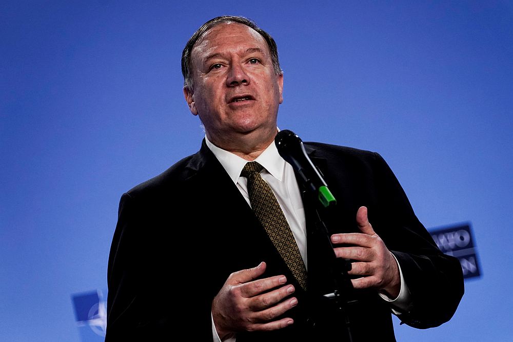 US Secretary of State Mike Pompeo briefs the media at Nato headquarters in Brussels, Belgium October 18, 2019. u00e2u20acu201d Kenzo Tribouillard/Pool pic via Reuters