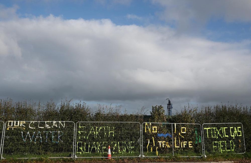 Protest slogans are seen on fencing around a fracking site near Blackpool, Britain, October 22, 2018. u00e2u20acu201d Reuters pic