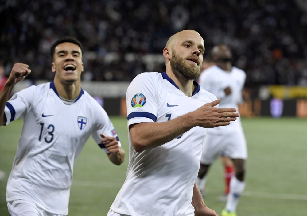Teemu Pukki of Finland celebrates after scoring against Liechtenstein. u00e2u20acu201d Reuters pic