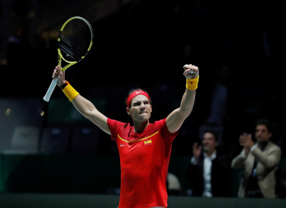 Spain's Rafael Nadal celebrates winning his group stage match against Russia's Karen Khachanov  in Madrid November 19, 2019. u00e2u20acu2022 Reuters pic