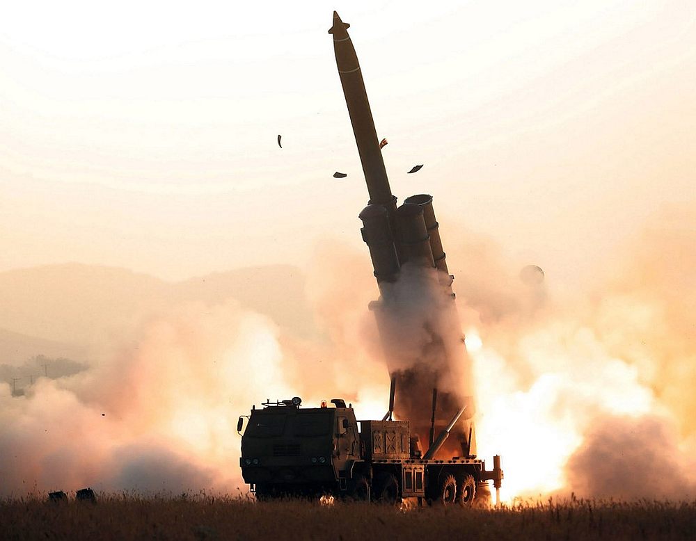 North Korean Academy of Defence Science making a test-fire of a super-large multiple rocket launcher at an undisclosed location in the North October 31, 2019. u00e2u20acu201d KCNA pic via AFP