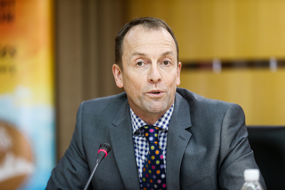 Manufacturing Network Strategy of Smith and Nephew vice-president Ross Macken speaks to the press during the Strategic Investment announcement in George Town November 19, 2019. 