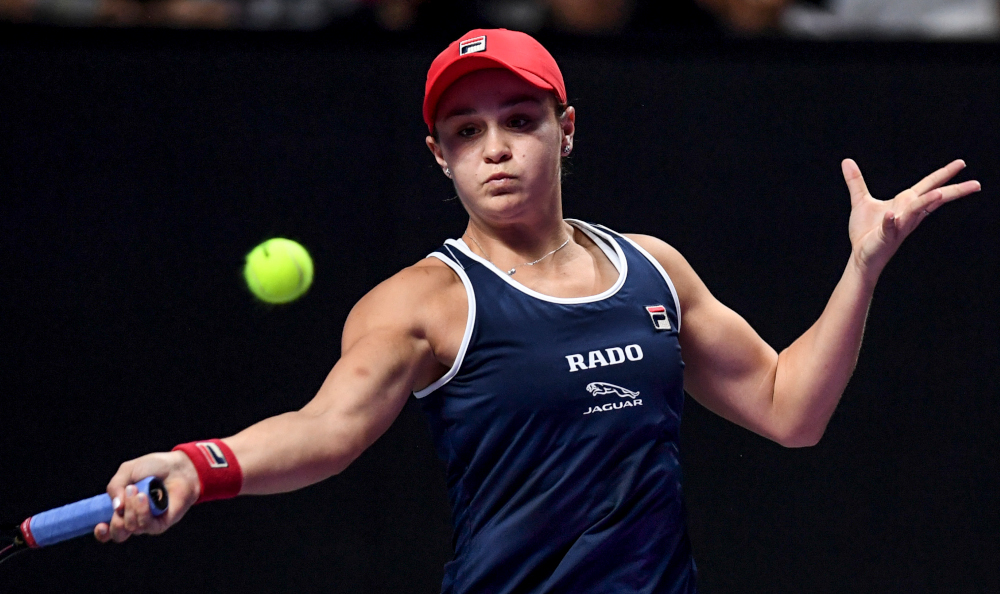 Ashleigh Barty of Australia hits a return against Elina Svitolina of Ukraine during their womenu00e2u20acu2122s singles in the WTA Finals tennis tournament in Shenzhen November 3, 2019. u00e2u20acu201d AFP pic 