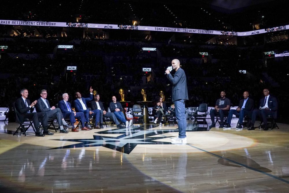 Former San Antonio Spurs player Tony Parker speaks during his retirement ceremony at the AT&T Centre. u00e2u20acu201d Reuters pic
