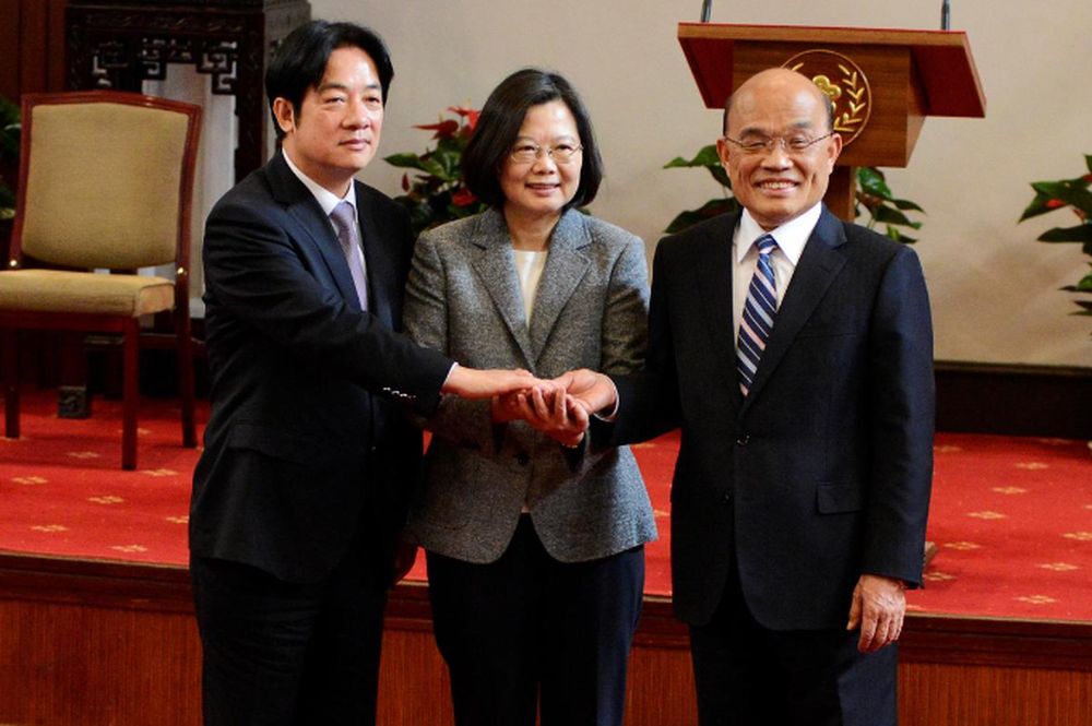File picture shows (from left) former premier William Lai, Taiwan President Tsai Ing-wen and new premier Su Tseng-chang joining hands after a news conference in Taipei, Taiwan January 11, 2019. u00e2u20acu201d Reuters pic