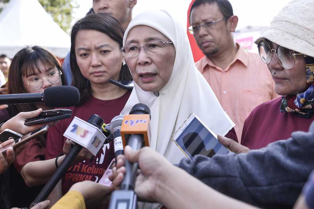 Datuk Seri Dr Wan Azizah Wan Ismail speaks to reporters after officiating the Family Day event in Putrajaya November 2, 2019. u00e2u20acu2022 Picture by Miera Zulyana