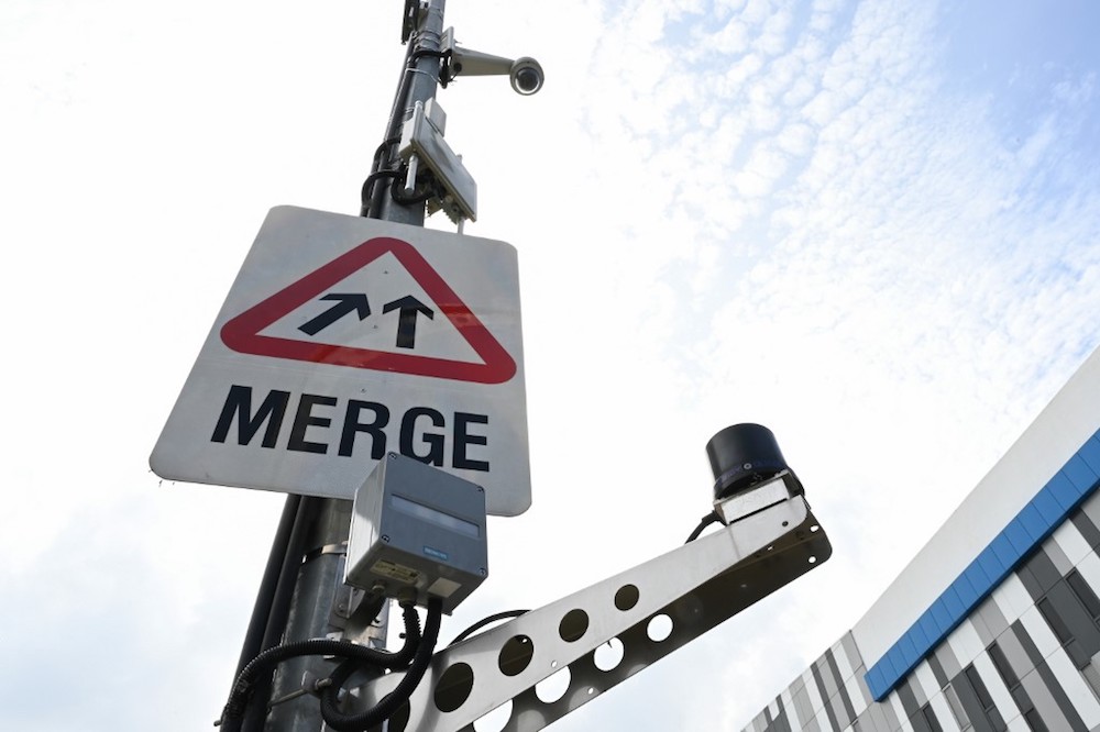 A radar scanner, lidar GPS receiver and a CCTV camera installed on a lamp post during a trial test at CETRAN run by the Nanyang Technological University (NTU) in Singapore December 5, 2019. — AFP pic