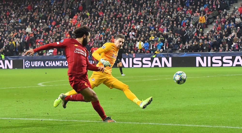 Liverpoolu00e2u20acu2122s Mohamed Salah scores during the Uefa Champions League Group E match with RB Salzburg in Salzburg December 10, 2019. u00e2u20acu201d AFP pic