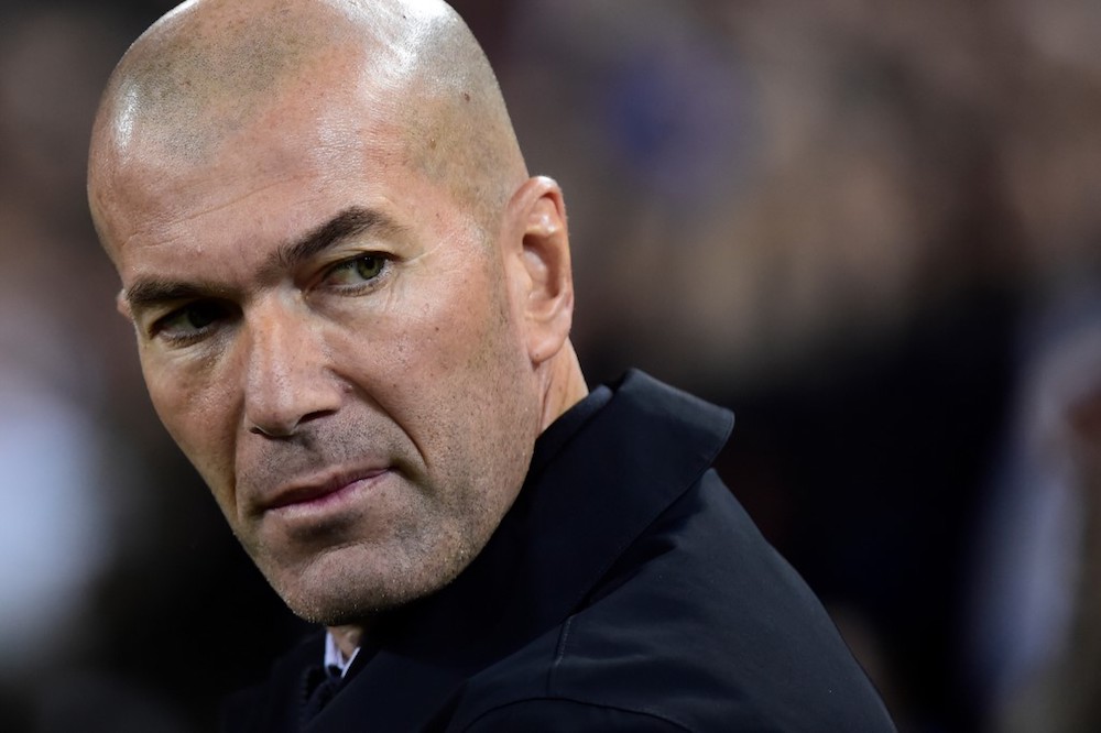 Real Madridu00e2u20acu2122s coach Zinedine Zidane looks on during the La Liga match with Valencia at the Mestalla stadium in Valencia December 15, 2019. u00e2u20acu201d AFP pic