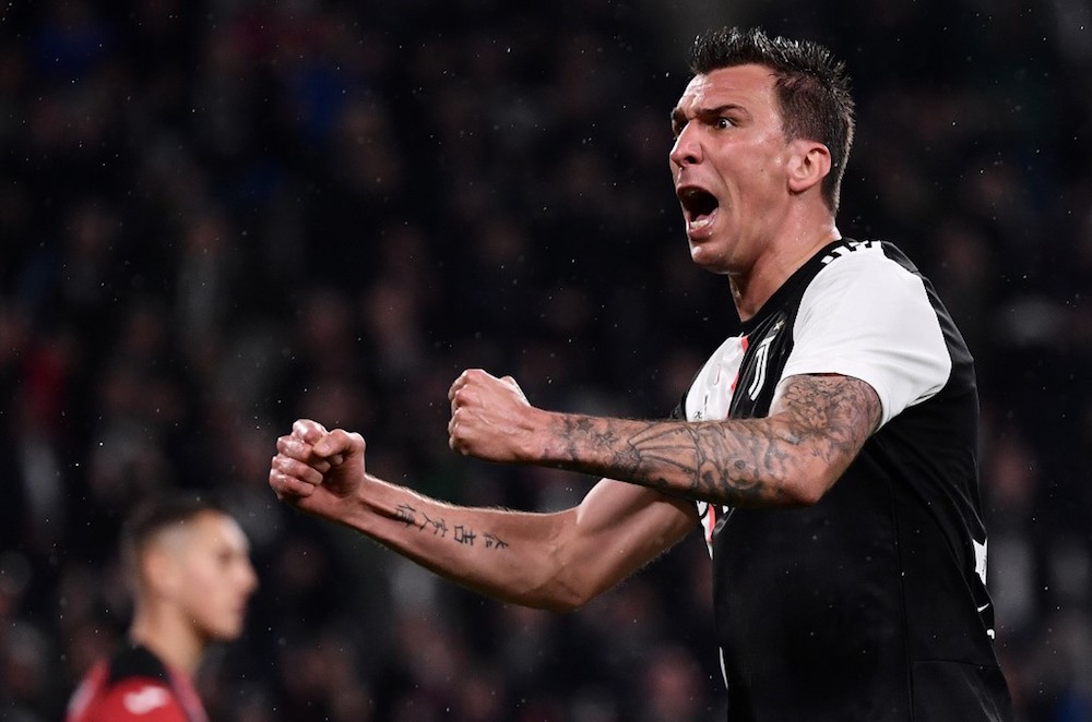 Juventusu00e2u20acu2122 Mario Mandzukic celebrates after scoring during the Serie A match with Atalanta at the Allianz stadium in Turin May 20, 2019. u00e2u20acu201d AFP pic