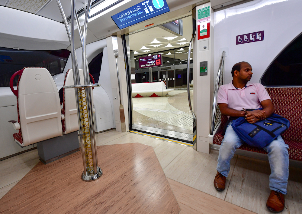 A passenger rides the Doha metro in the Qatari capital September 25, 2019. u00e2u20acu201d AFP pic