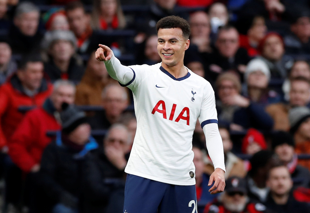 Hotspur's Dele Alli celebrates scoring their first goal at Tottenham Hotspur Stadium, London November 30, 2019. u00e2u20acu201d Reuters pic 