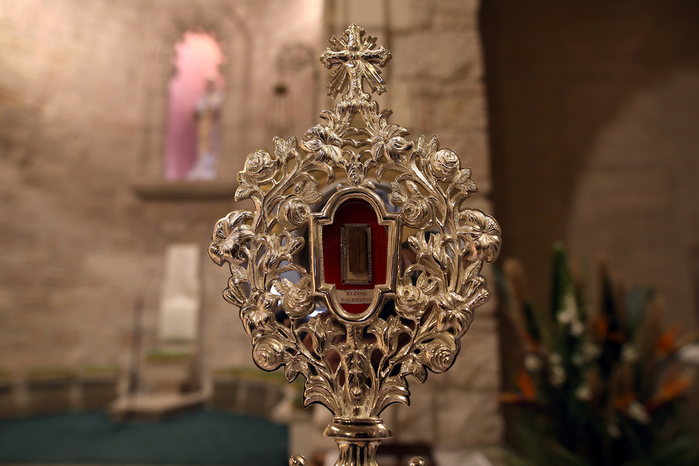 A fragment of a wooden relic, reputed to be from Jesus' manger, is displayed ahead of its transfer to Jesus' birthplace in Bethlehem for the official launch of Christmas season, in Jerusalem's Notre Dame, November 29, 2019. — Reuters pic