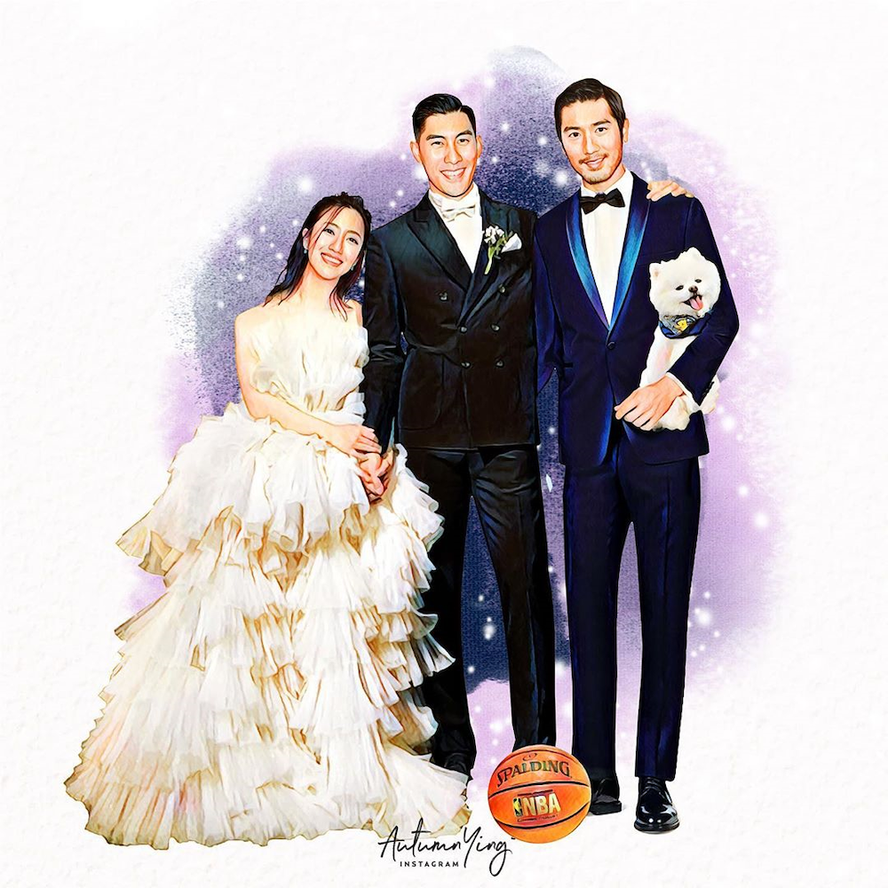 The picture drawn by Lin Xinying of Godfrey Gao with James Mao (centre) and Tiffany Lo. u00e2u20acu201d Picture via Instagram/ autumn.ying