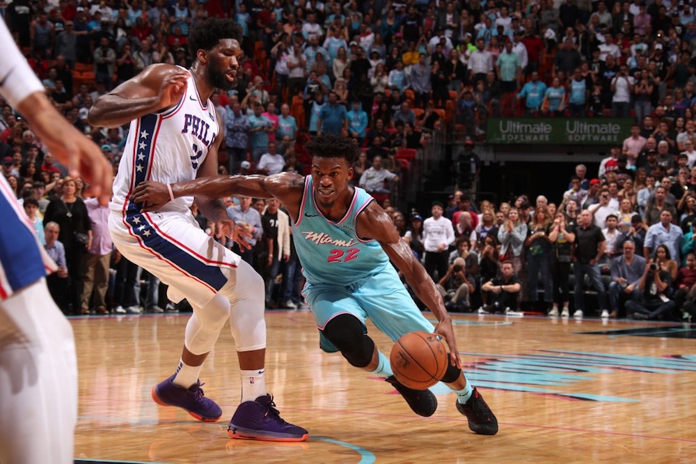 Jimmy Butler of the Miami Heat drives to the basket against the Philadelphia 76ers at American Airlines Arena in Miami December 28, 2019. u00e2u20acu201d AFP pic