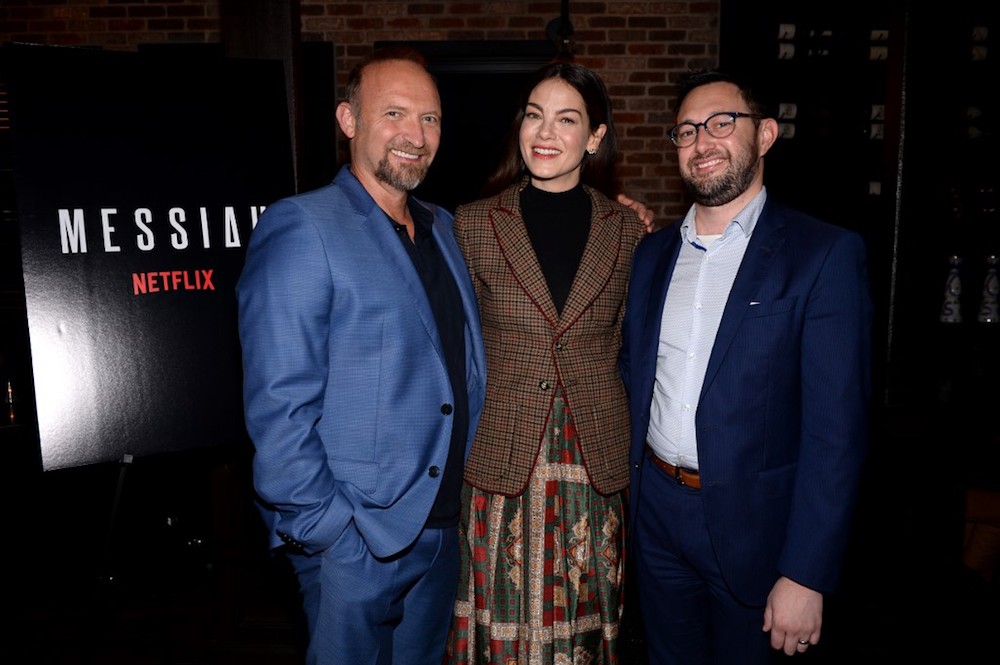 Michael Petroni, Michelle Monaghan and Andrew McQuinn attend the u00e2u20acu02dcMessiahu00e2u20acu2122 Los Angeles Press Mixer in Los Angeles December 12, 2019. u00e2u20acu201d AFP pic