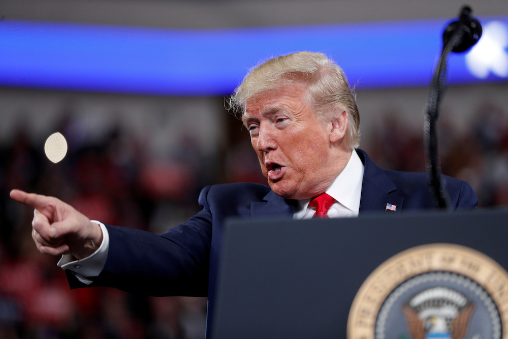 US President Donald Trump delivers remarks during a campaign rally at the Giant Centre in Hershey, Pennsylvania December 10, 2019. u00e2u20acu201d Reuters pic