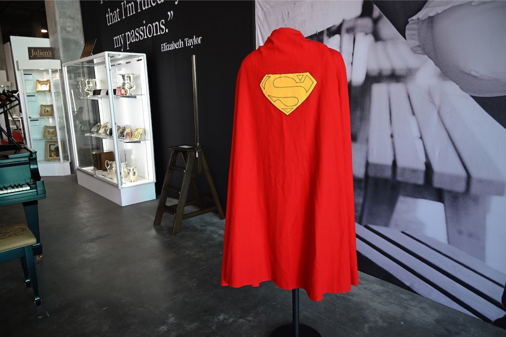 An original Superman cape worn by actor Christopher Reeve in the 1978 u00e2u20acu02dcSupermanu00e2u20acu2122 film is displayed at Julien's Auctions house on December 13, 2019. u00e2u20acu201d AFP pic