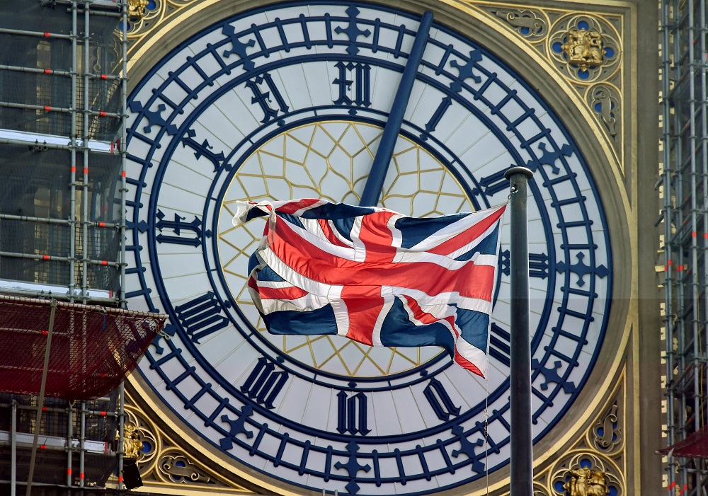 British Union Jack flag files in front of the clock face of Big Ben in London August 29, 2019. u00e2u20acu201d Reuters pic