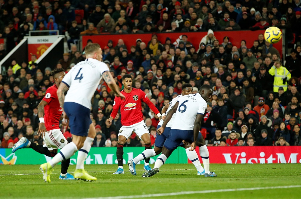 Manchester United's Marcus Rashford shoots at goal during the match against Tottenham Hotspur at Old Trafford, Manchester December 4, 2019. u00e2u20acu201d Reuters pic