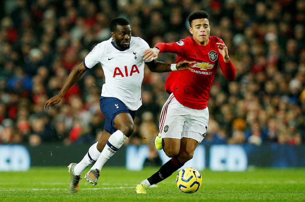 Manchester Unitedu00e2u20acu2122s Mason Greenwood in action with Tottenham Hotspuru00e2u20acu2122s Tanguy Ndombele during their Premier League match at Old Trafford in Manchester December 4, 2019. u00e2u20acu201d Reuters pic