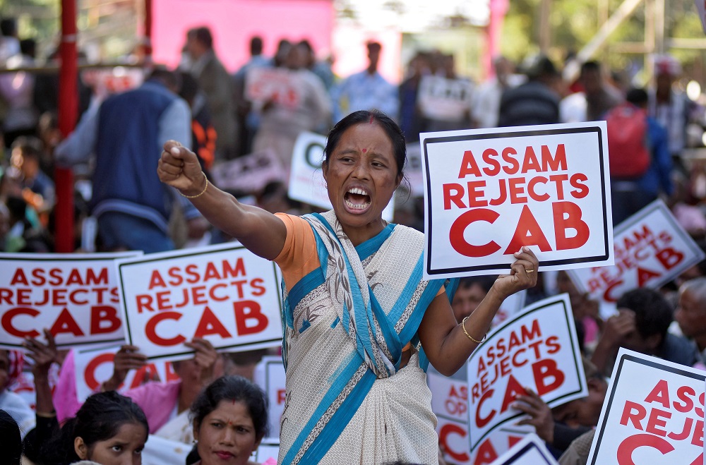 A woman shouts slogans during a protest against the Citizenship Amendment Bill, a bill approved by India's cabinet to give citizenship to religious minorities persecuted in neighbouring Muslim countries, in Guwahati December 5, 2019. u00e2u20acu201d Reuters pic