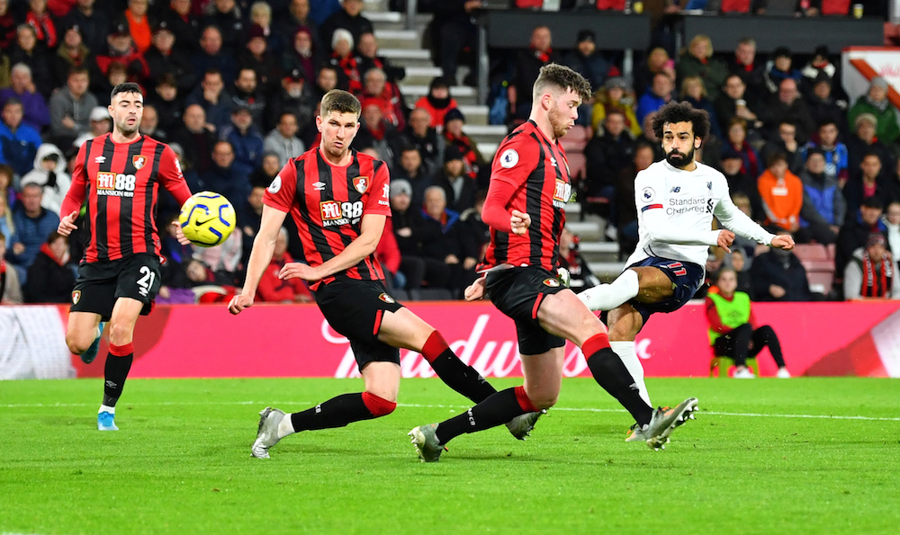 Liverpoolu00e2u20acu2122s Mohamed Salah shoots at goal during the Premier League with Bournemouth at Vitality Stadium in Bournemouth December 7, 2019. u00e2u20acu201d Reuters pic