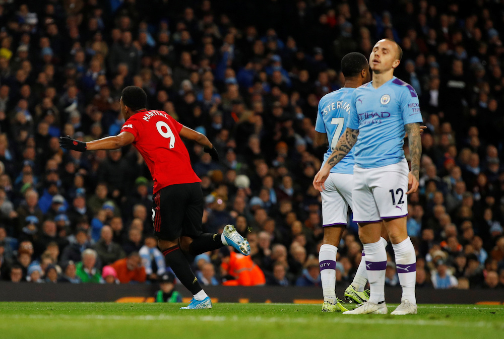 Manchester Unitedu00e2u20acu2122s Anthony Martial celebrates scoring their second goal during the Premier League with Manchester City at Etihad Stadium in Manchester December 7, 2019. u00e2u20acu201d Reuters pic
