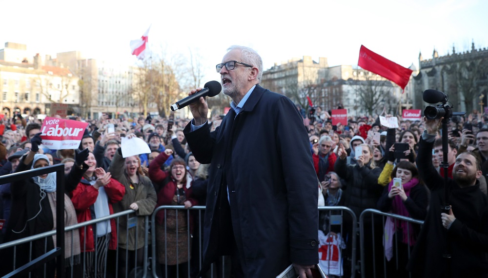 Britain's opposition Labour Party leader Jeremy Corbyn speaks during a rally in Bristol December 9, 2019. — Reuters pic