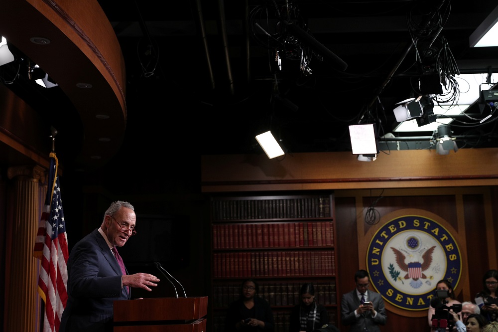US Senate Minority Leader Chuck Schumer holds a press conference to address the Department of Justice Inspector Generalu00e2u20acu2122s report concerning the origins and handling of the 2016 election Russia investigation, in Washington December 9, 2019. u00e2u20acu201d Reuters p