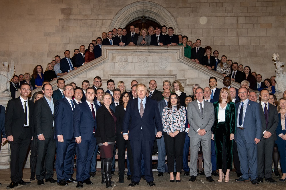 British Prime Minister Boris Johnson poses with newly-elected Conservative MPs at the Houses of Parliament, London December 16, 2019. u00e2u20acu201d Reuters pic