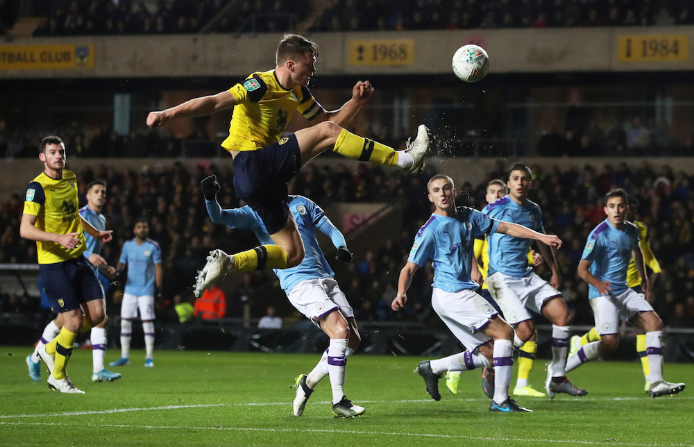Oxford Unitedu00e2u20acu2122s Robert Dickie in action during the Carabao Cup quarter-final with Manchester City at Kassam Stadium in Oxford December 18, 2019. u00e2u20acu201d Reuters pic