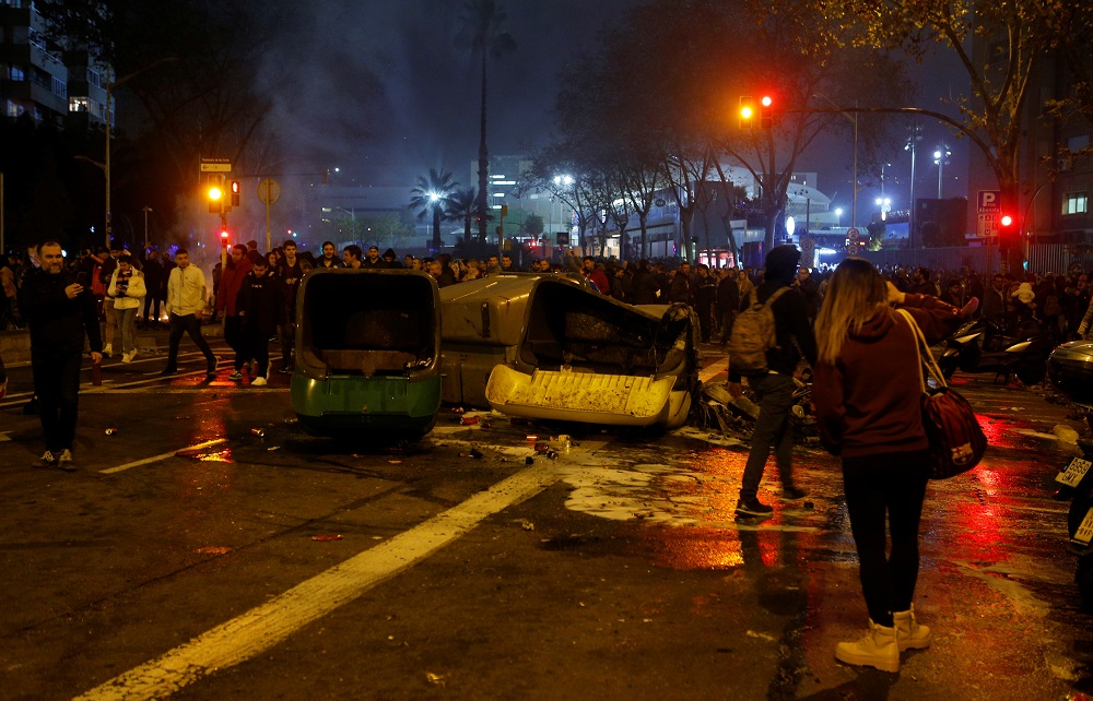 General view of burnt out bins after protestors in support of Catalan independence gather in Barcelona during the football match between FC Barcelona and Real Madrid in Barcelona December 18, 2019. u00e2u20acu201d Reuters pic