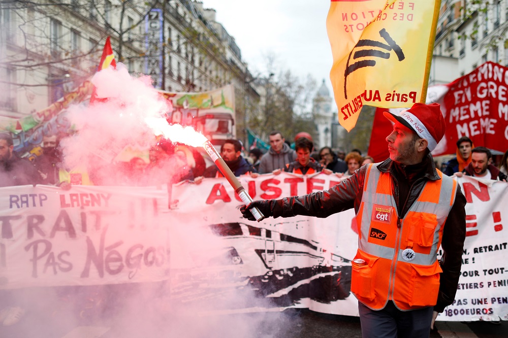 French SNCF railway workers on strike attend a demonstration in Paris as France faces its 15th day of consecutive strikes against French government's pensions reform plans, December 19, 2019. u00e2u20acu201d Reuters pic