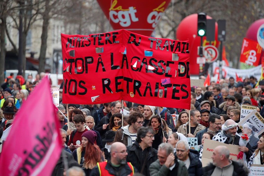 French labour union members and workers on strike attend a demonstration in Paris as France faces its 15th day of consecutive strikes against French government's pensions reform plans, December 19, 2019. u00e2u20acu201d Reuters pic