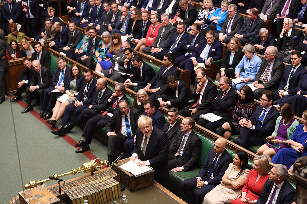 Britainu00e2u20acu2122s Prime Minister Boris Johnson speaks during the debate on the Queenu00e2u20acu2122s Speech in the House of Commons Chamber, in London December 19, 2019. u00e2u20acu201d Picture courtesy of UK Parliament/Jessica Taylor/Handout via Reuters